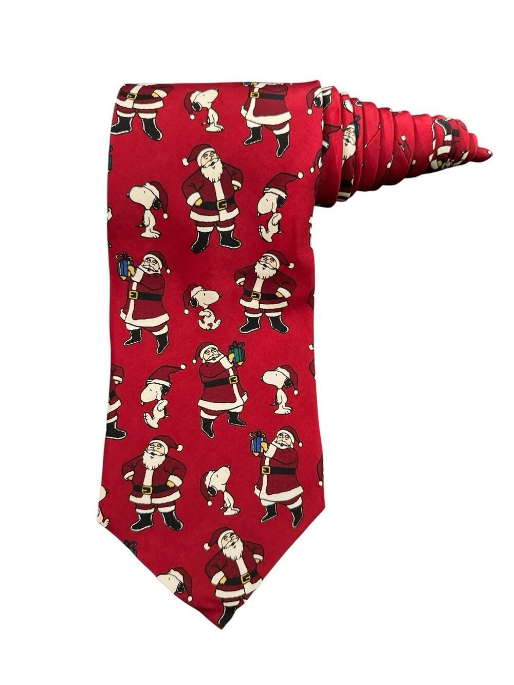 Peanuts Hang’n With Santa Claus Snoopy Cartoon Vintage Novelty Necktie Silk